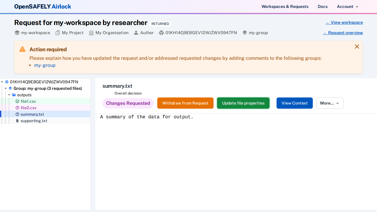 Comments required before resubmitting a request